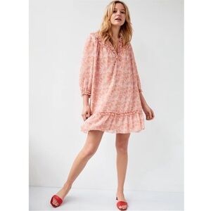 Aritzia Wilfred Pastel Pink Paisley Print Long Sleeve Dress Ruffles Size XS